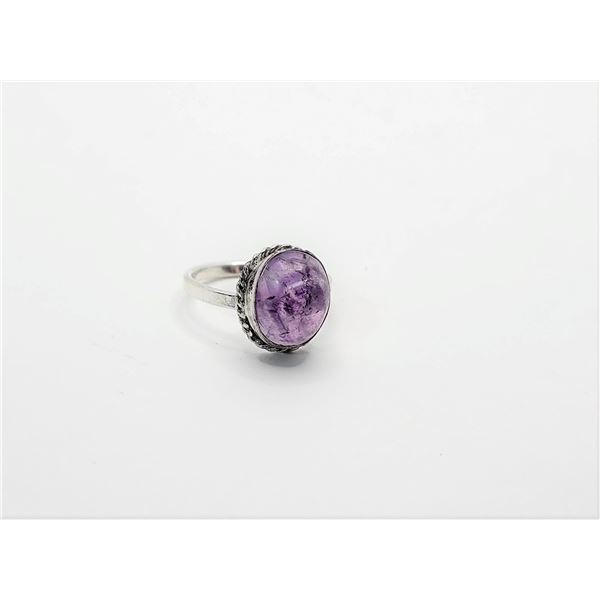 24)  NATURAL ROUND AMETHYST RING, SIZE 7
