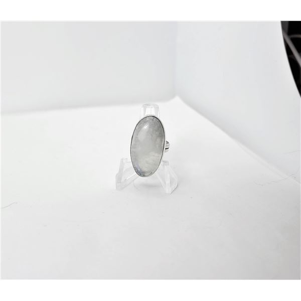 1)  LARGE OVAL MOONSTONE RING SIZE 8,  STAMPED