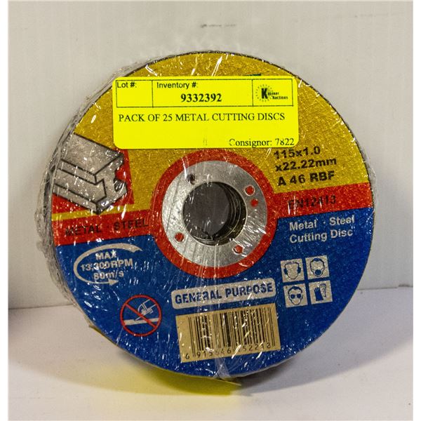 PACK OF 25 METAL CUTTING DISCS
