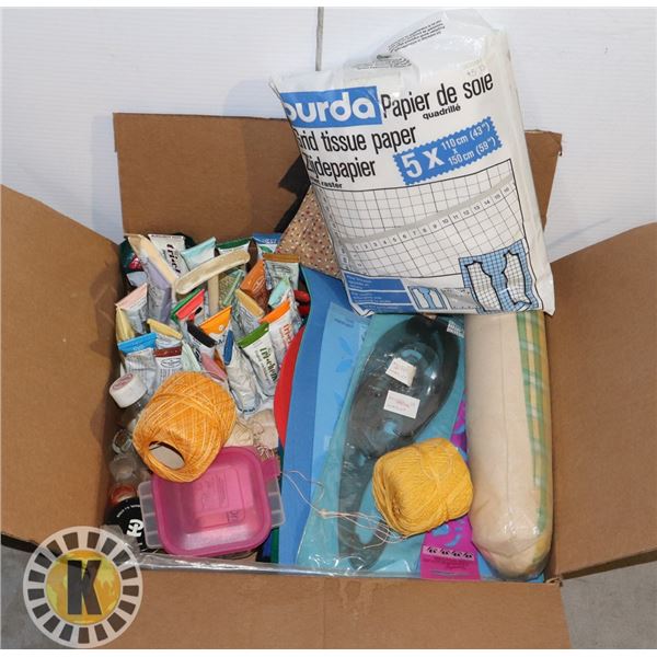 BOX OF CRAFTING SUPPLIES & TOOLS FABRIC PAINT