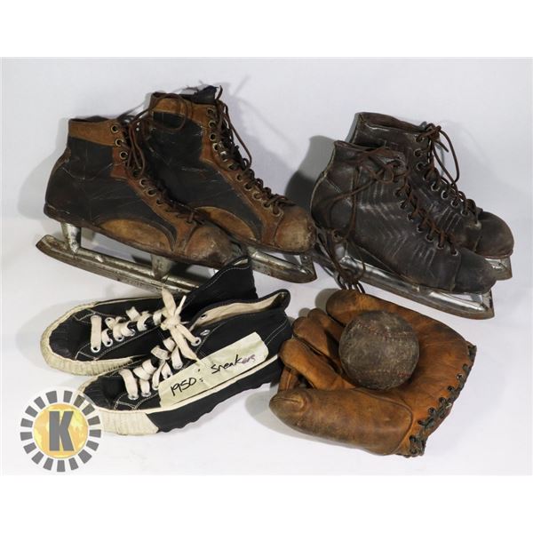 ESTATE BOX OF SHOES- 2 PAIR SKATING,I PAIR SNEAKER