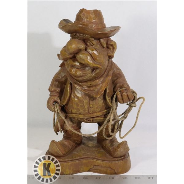 ART PIECE- WOODEN COWBOY SCULPTURE