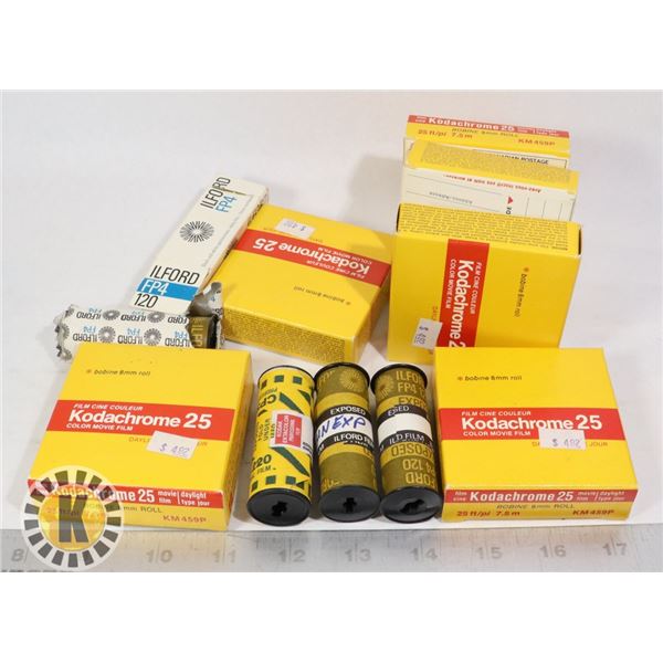 BOX OF KODACHROME 25 COLOR MOVIE FILM AND MORE