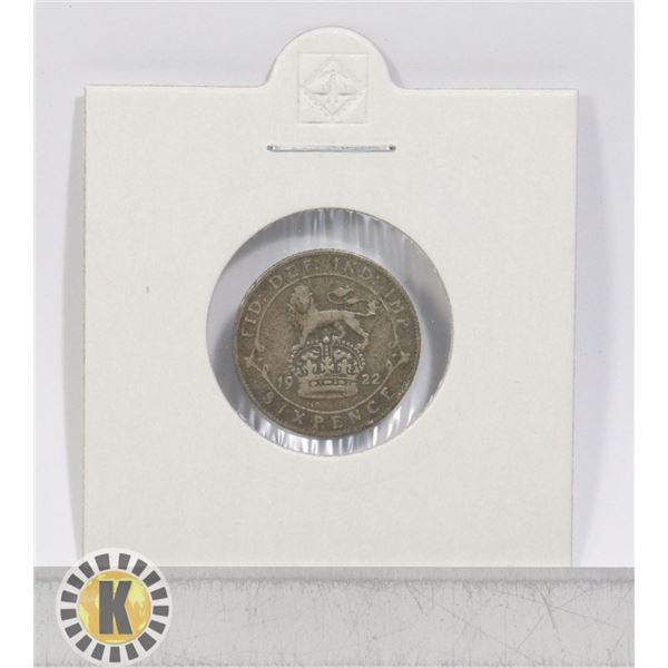 1922 SILVER GREAT BRITAIN 6 PENCE COIN, 2.70g