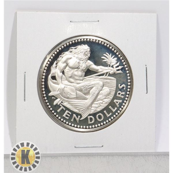1973 SILVER BARBADOS $10 PROOF COIN, 37.74g