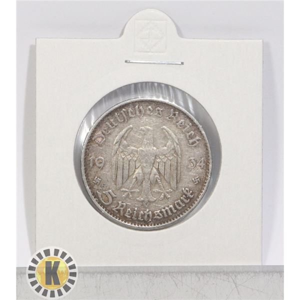 1934 WWII SILVER NAZI GERMANY 5 REICHSMARK COIN