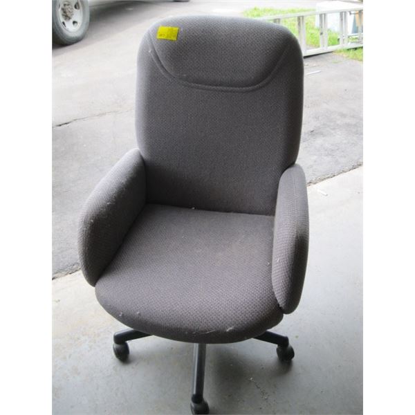 GREY OFFICE CHAIR, HAS RIP IN BACK