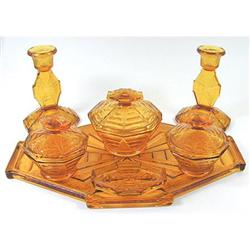 Bagley Glass COBWEB Art Deco Vanity Set #1863221