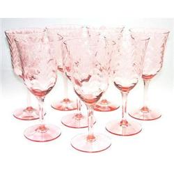 Pink Elegant Depression Glass Goblet Set (8) #1863358