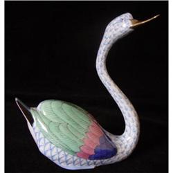 Fine Herend Blue Fishnet Figurine of a Swan #1883696