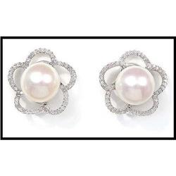 PLATINUM DIAMOND 10.4MM PEARL EARRINGS(was #1883741