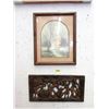 Image 1 : Wood Wall Plaque & Vintage Framed Print