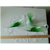Image 2 : BLOWN GLASS GREEN VASE & ARCH SHAPED DISHES