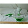 Image 3 : BLOWN GLASS GREEN VASE & ARCH SHAPED DISHES
