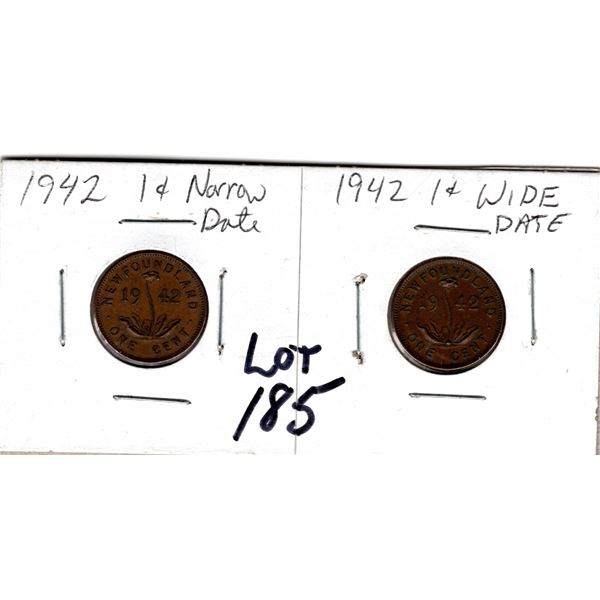 1942 NEWFOUNDLAND ONE CENT WIDE AND NARROW DATE