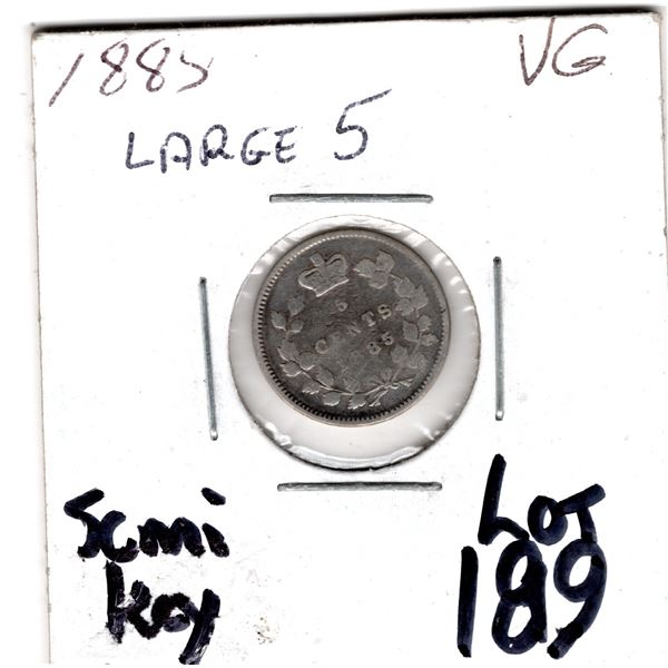 1885 LARGE 5 SEMI KEY FIVE CENTS SILVER