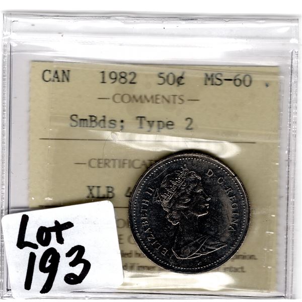 1982 50CENTS ICCS MS60 SCARCE SMALL BEADS TYPE 2