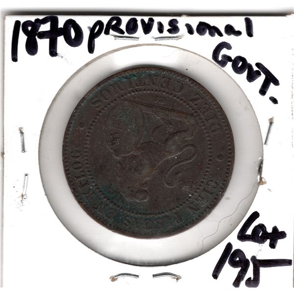 1870 COPPER SPAIN 10 GRAMOS / DIX CENTAVOS