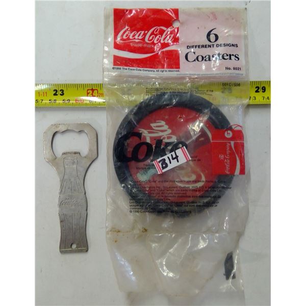Coca Cola Bottle Opener & 6 Coasters (Unopened)