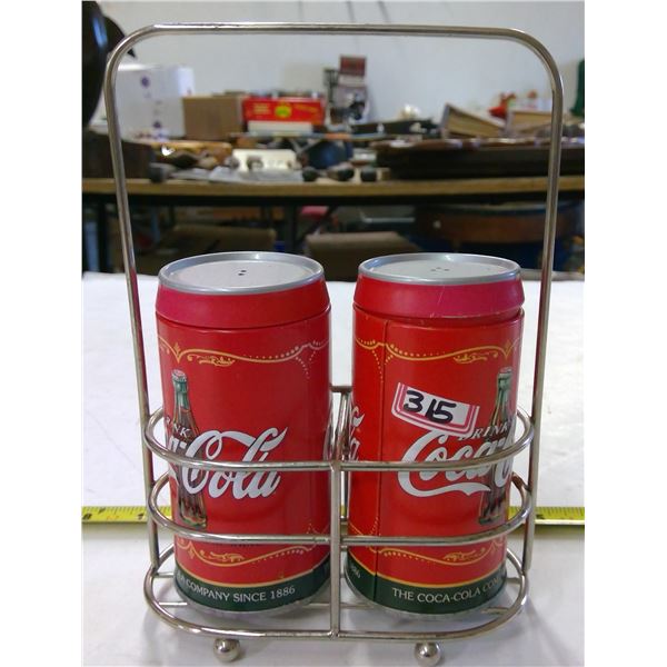 Set of Coca Cola Salt & Pepper Shakers in Stand