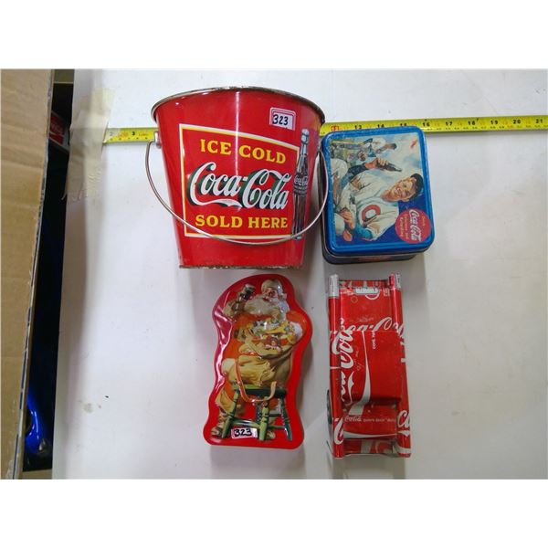 Coca Cola Lot - 2x Tins, 1 Small Bucket, "Can" Car
