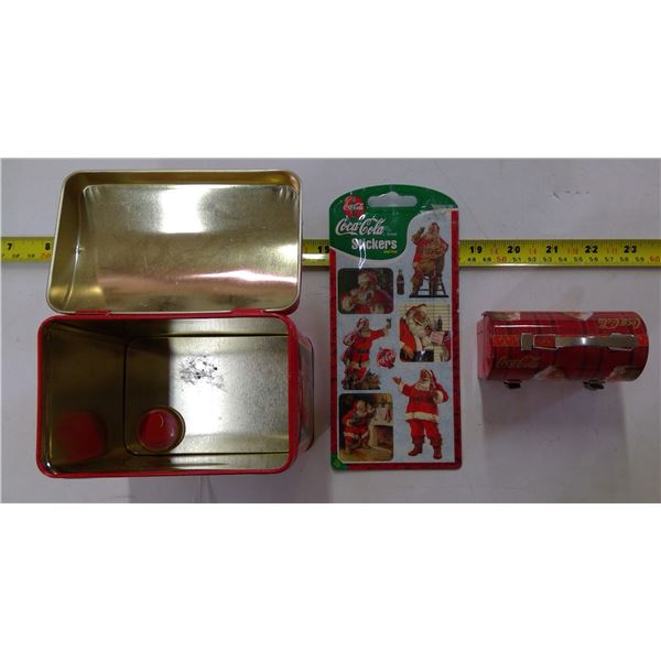 Coca Cola Lot - 2 Tins & Stickers