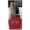 Image 4 : Metal Coca Cola Caddy with 3 Empty Bottles - Broken Handle