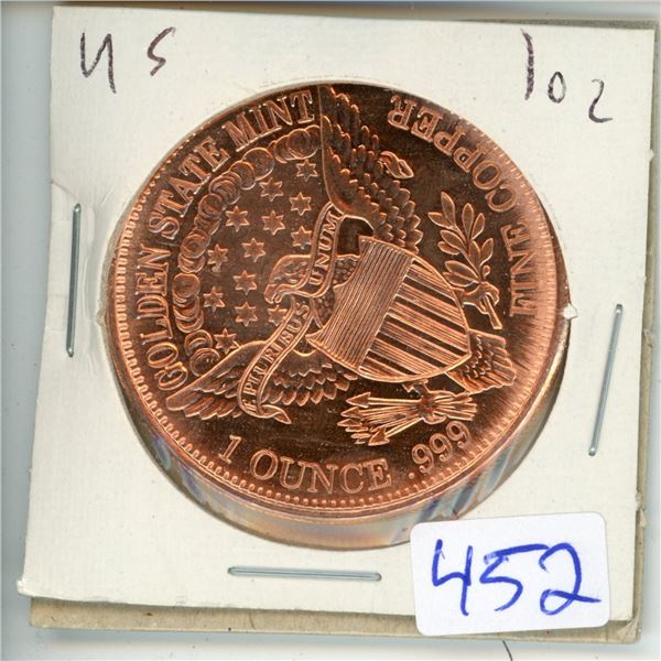 US Golden State Mint BIG oz .999 Fine Copper - American Buffalo (38mm)