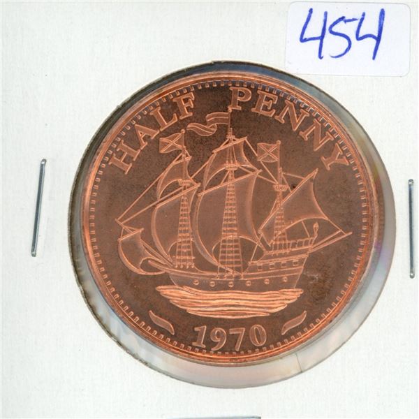 1970 USA BIG Half Penny 1oz .999 Fine Copper Coin (38mm)