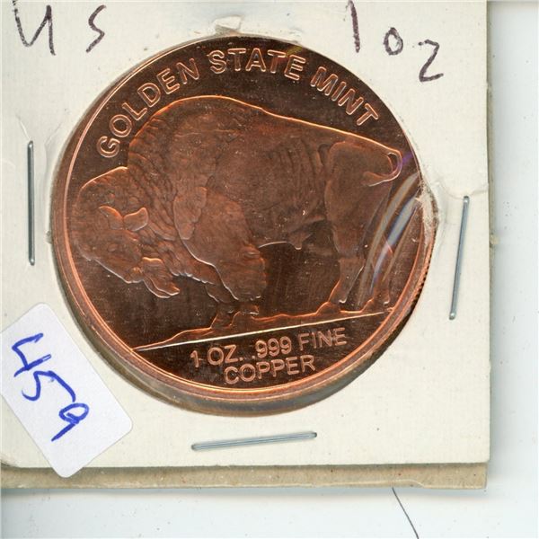 US Golden State Mint BIG oz .999 Fine Copper - American Buffalo (38mm)