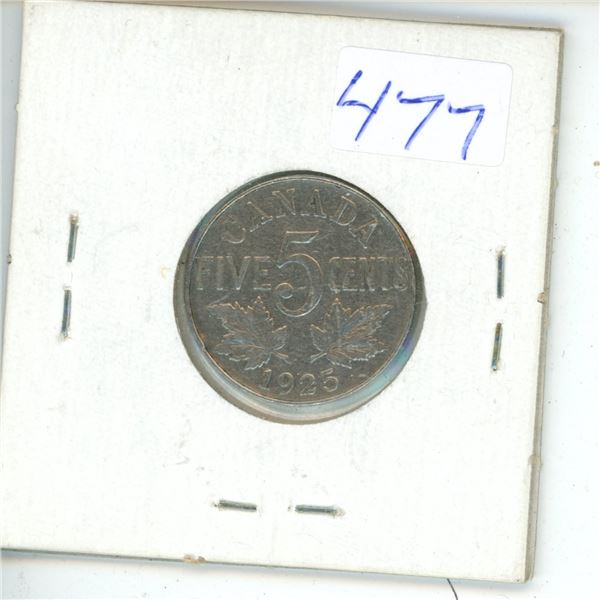 1925 Canadian 5 cent Coin