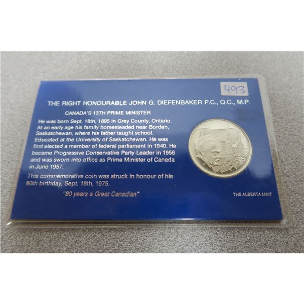 1975 John G. Diefenbaker Commemorative Coin - Alberta Mint