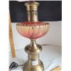 Image 2 : Brass and Glass Parlor lamp with a red shade.