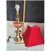 Image 3 : Brass and Glass Parlor lamp with a red shade.