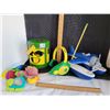 Image 1 : Group of Toys including a John Deere head set and a shape matching bucket.