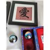 Image 5 : 3 Chinese symbols, Love, Happiness, Long Life. Iridescent Baoding meditation health balls.