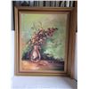 Image 2 : Framed still life oil painting by local artist Margaret Barrie. 33”H & 27”W
