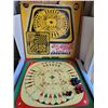 Image 1 : Vintage metal edged Crokinole board+10 games on reverse. Wood, metal, plastic game pieces.