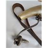 Image 3 : Very antique gun powder horn with a leather strap and wooden plug. Excellent condition.