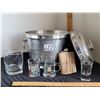 Image 1 : Nice ice bucket collection with Appleton Rum flask, whiskey glass and shot glasses.
