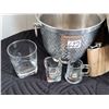 Image 2 : Nice ice bucket collection with Appleton Rum flask, whiskey glass and shot glasses.