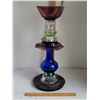 Image 1 : Artist created indoor/outdoor plant stand/birdbath, feeder. Made with vintage coloured glass.