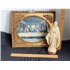 Image 1 : Last Supper in embellished frame & Vintage Pieraccini statue of Mother Mary dated Aug. 9 1945