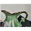 Image 3 : Green French Provincial small bowl and pitcher set with gold edging. Made in Japan.