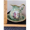 Image 8 : Green French Provincial small bowl and pitcher set with gold edging. Made in Japan.