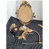 Image 3 : Solid brass vintage swivel vanity mirror with an old style perfume atomizer.