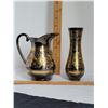 Image 2 : Solid brass pitcher and vase with matching etched pattern. Made in India.