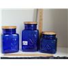 Image 1 : Cobalt blue glass, 3 size canister set with wood lids