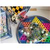 Image 4 : Double twelve dominos game, checkers, chess, and chinese checkers in tin containers.