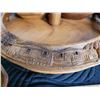 Image 3 : Vintage wood, lazy susan server featuring carvings of grass huts, water buffalo & palm trees.